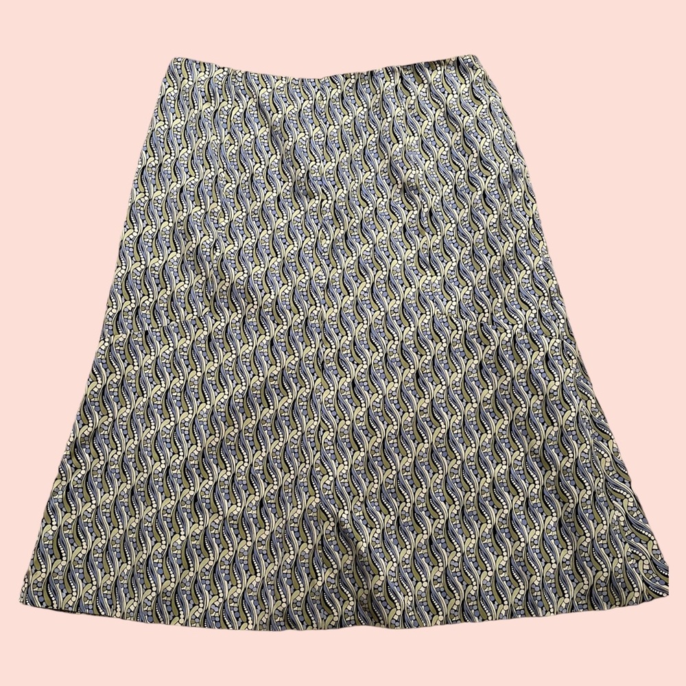 Talbots Vintage Blue/Green/Cream Print Silk Blend Aline Skirt 16